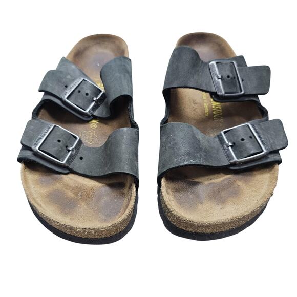 Birkenstock Arizona Sandals EU41 Black Two Strap Oiled Leather Comfort Classic - Picture 4 of 6